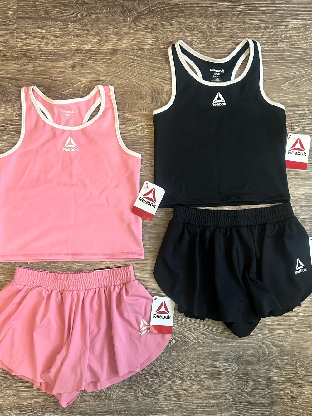 NWT - Pink & Black Reebok Pink and Girls' Athletic Shorts & Tanks - size 6/6X